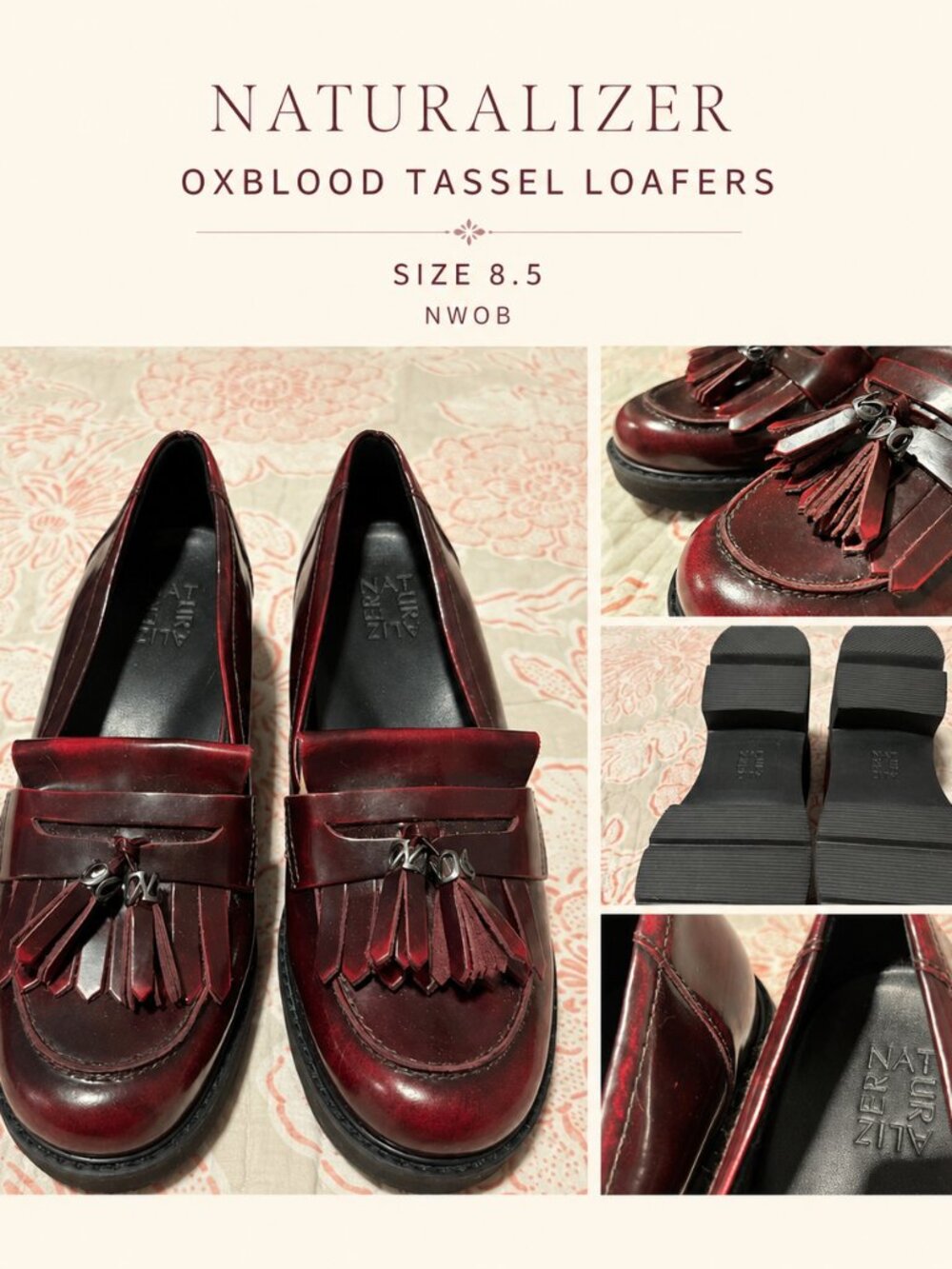 Naturalizer Oxblood Kiltie Tassel Loafers Sz 8.5 Chunky Sole NWOB